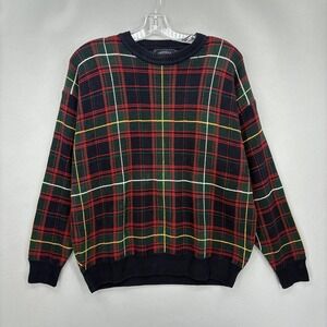 VTG‎ Woods & Gray Sweater Mens Large Red Green Tartan Plaid Crewneck Cotton Knit